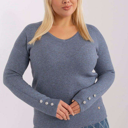 Elegant Plus Size Viscose Sweater with Stylish V-Neck and Button Embellishments - Très Elite