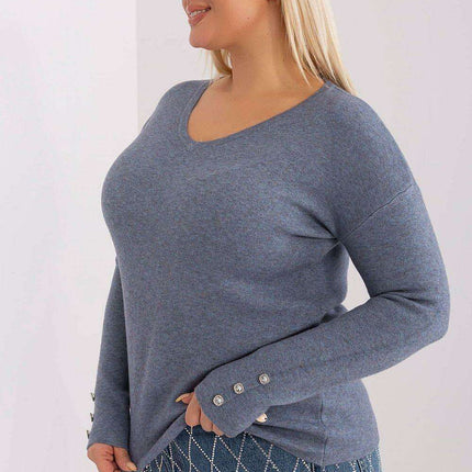 Elegant Plus Size Viscose Sweater with Stylish V-Neck and Button Embellishments - Très Elite