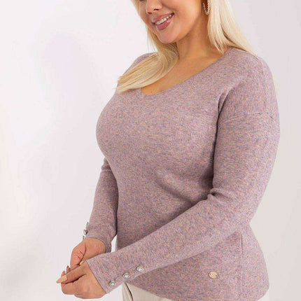 Elegant Plus Size Viscose Sweater with Stylish V-Neck and Button Embellishments - Très Elite