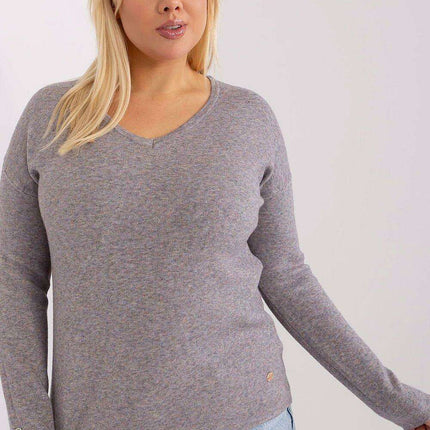 Elegant Plus Size Viscose Sweater with Stylish V-Neck and Button Embellishments - Très Elite