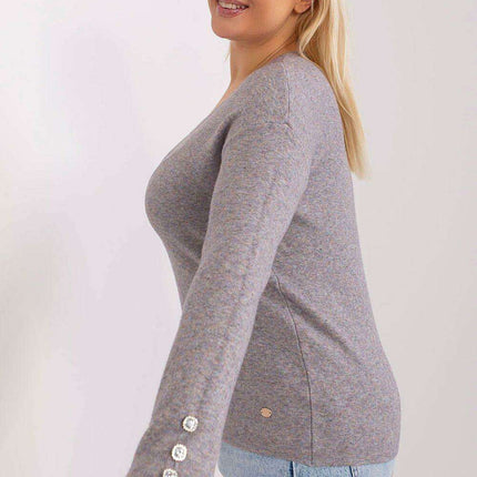 Elegant Plus Size Viscose Sweater with Stylish V-Neck and Button Embellishments - Très Elite