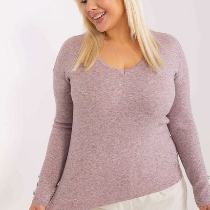 Elegant Plus Size Viscose Sweater with Stylish V-Neck and Button Embellishments - Très Elite