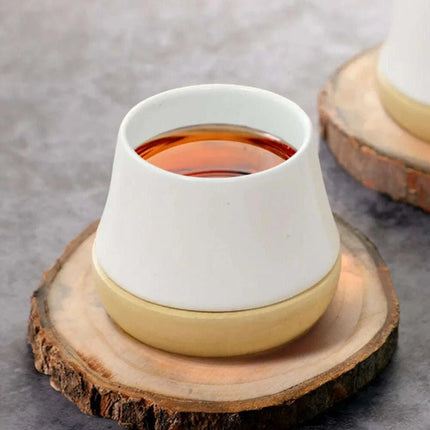 Elegant Porcelain Tea Mug Set with Chic Wooden Coasters - Perfect for Kung Fu Tea, Coffee, and Wine, Available in Single, Double, or Quad Sets - Très Elite