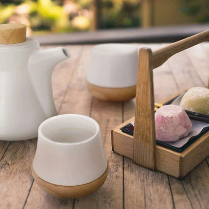 Elegant Porcelain Tea Mug Set with Chic Wooden Coasters - Perfect for Kung Fu Tea, Coffee, and Wine, Available in Single, Double, or Quad Sets - Très Elite
