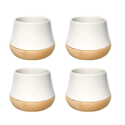 Elegant Porcelain Tea Mug Set with Chic Wooden Coasters - Perfect for Kung Fu Tea, Coffee, and Wine, Available in Single, Double, or Quad Sets - Très Elite