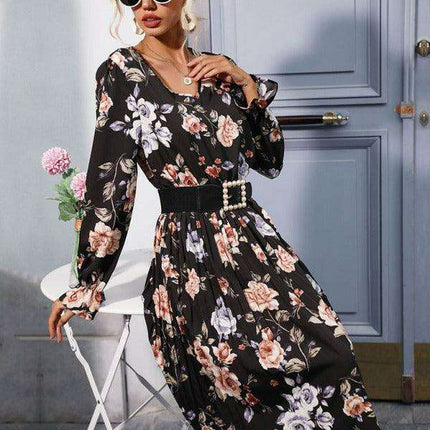 Elegant Printed Dress with Pleated Skirt - Chic Style for All Events - Très Elite