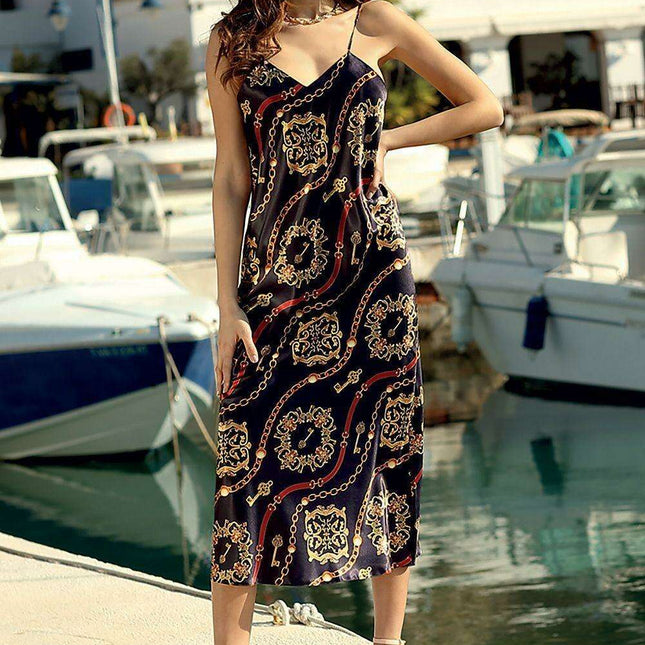 Elegant Printed Satin Nightgown by DKaren