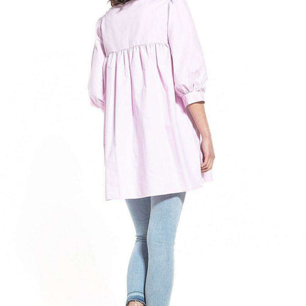 Elegant Puff Sleeve Tunic with Pointed Neckline - Très Elite