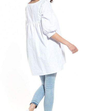 Elegant Puff Sleeve Tunic with Pointed Neckline - Très Elite