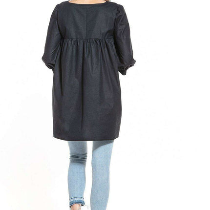 Elegant Puff Sleeve Tunic with Pointed Neckline - Très Elite
