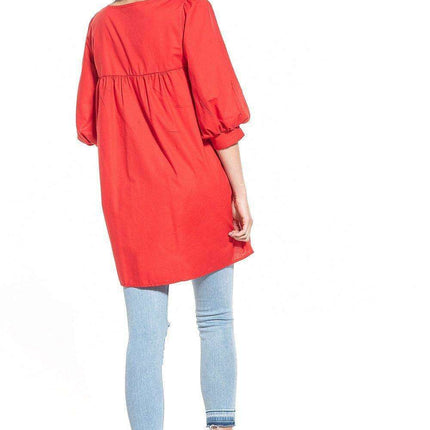Elegant Puff Sleeve Tunic with Pointed Neckline - Très Elite