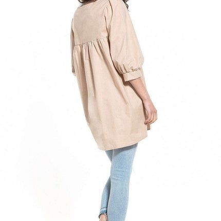 Elegant Puff Sleeve Tunic with Pointed Neckline - Très Elite