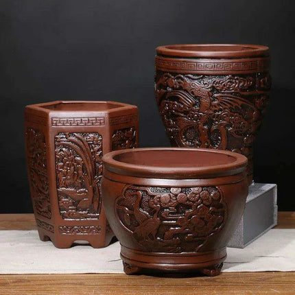 Elegant Purple Sand Bonsai Pot Set for Clivia Plants - Très Elite