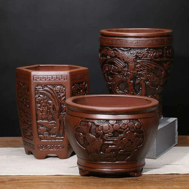 Elegant Purple Sand Bonsai Pot Set for Clivia Plants