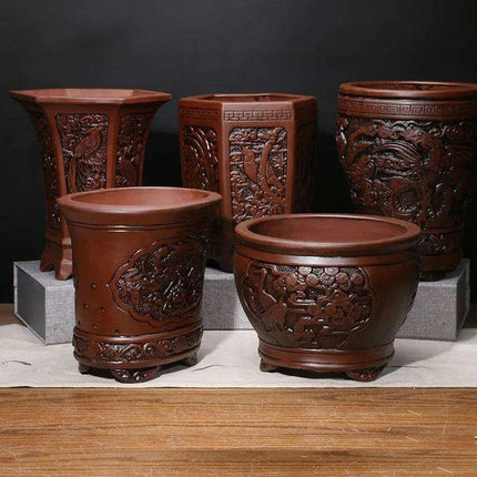 Elegant Purple Sand Bonsai Pot Set for Clivia Plants - Très Elite
