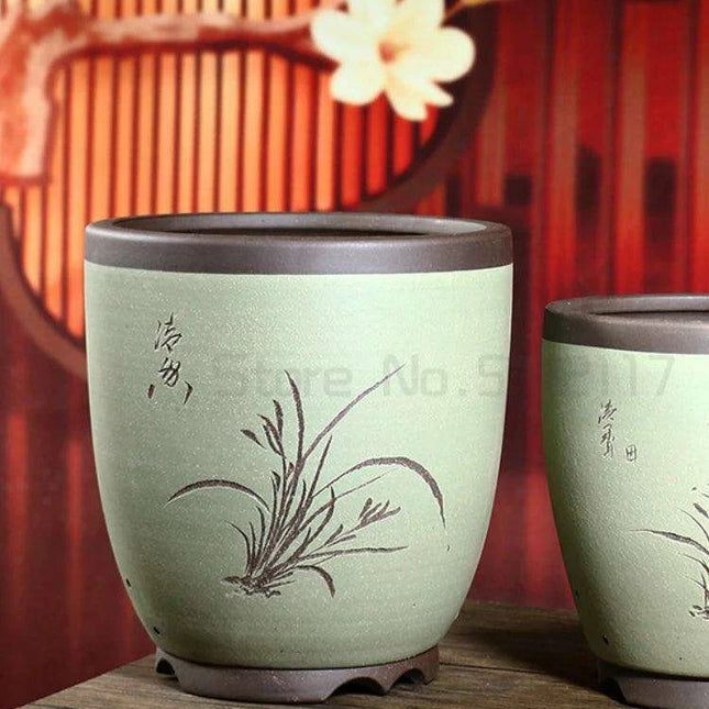 Elegant Purple Sand Bonsai Pot Set for Clivia Plants