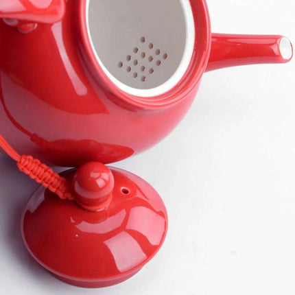Elegant Red Ceramic Chinese Wedding Tea Ceremony Set - Exquisite Teapot and Teacups for Memorable Celebrations - Très Elite