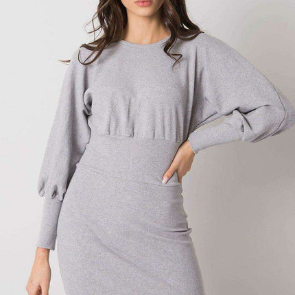 Elegant Ribbed Midi Dress With Chic Puff Sleeves For Events - Très Elite