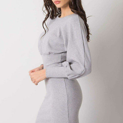 Elegant Ribbed Midi Dress With Chic Puff Sleeves For Events - Très Elite