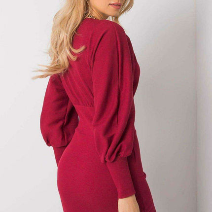 Elegant Ribbed Midi Dress With Chic Puff Sleeves For Events - Très Elite