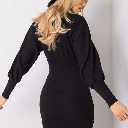 Elegant Ribbed Midi Dress With Chic Puff Sleeves For Events - Très Elite