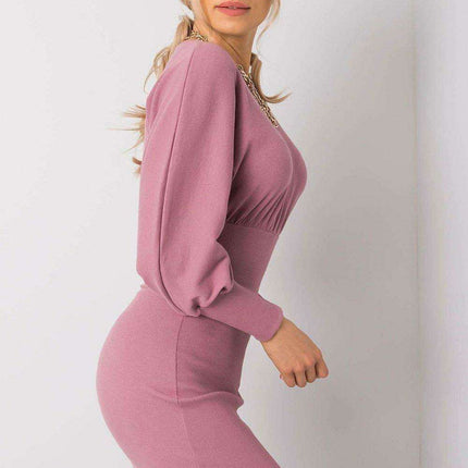 Elegant Ribbed Midi Dress With Chic Puff Sleeves For Events - Très Elite