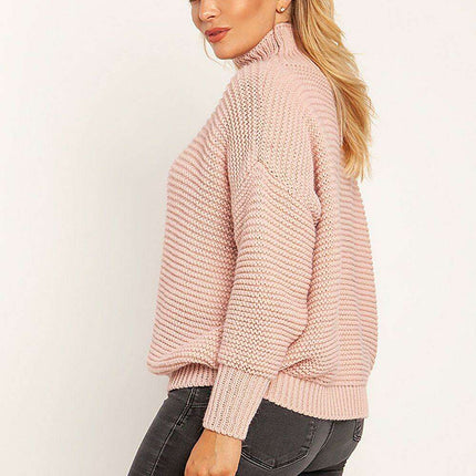 Elegant Ribbed Turtleneck Sweater with Trendy Half-Zip Detail - Très Elite