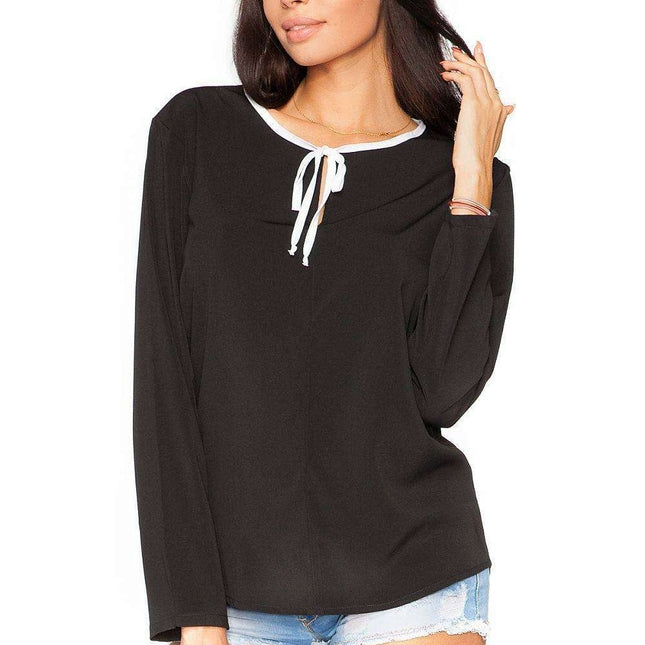 Elegant Ribbon Tie Chiffon Blouse with Unique Teardrop Detail - Sizes Available