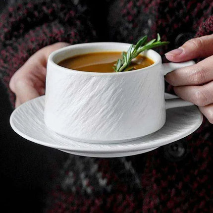 Elegant Rock Sand Ceramic Coffee Set with Saucer - Très Elite