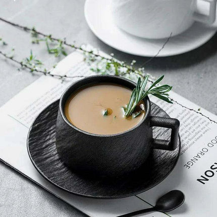 Elegant Rock Sand Ceramic Coffee Set with Saucer - Très Elite