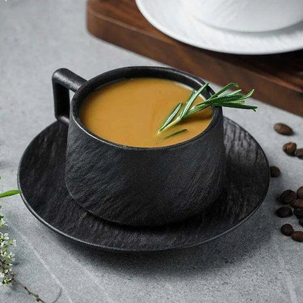 Elegant Rock Sand Ceramic Coffee Set with Saucer - Très Elite