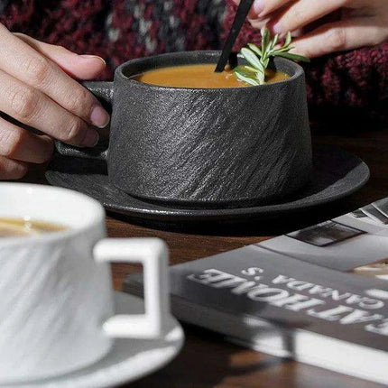 Elegant Rock Sand Ceramic Coffee Set with Saucer - Très Elite