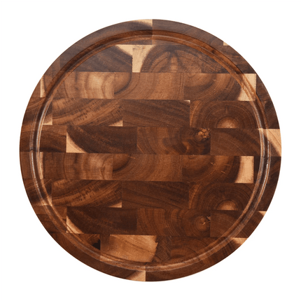 Elegant Round Acacia Wood Butcher Block with Ergonomic Handles and Non-Slip Base - Très Elite