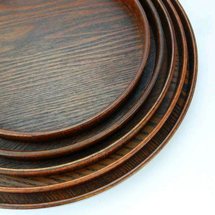 Elegant Round Wooden Serving Tray Set for Upscale Dining Experiences..