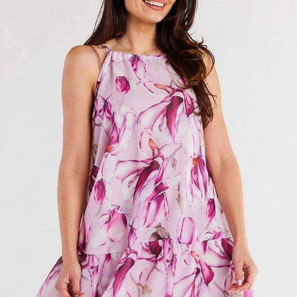 Elegant Ruffle-Detail Chiffon Day Dress with Adjustable Waistband