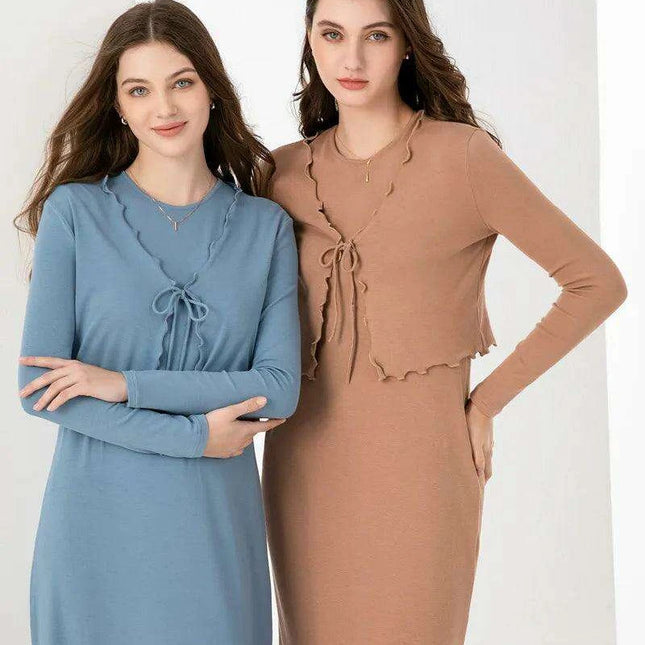 Elegant Ruffle Maxi Dress & Lettuce Edge Cardigan Set for Women