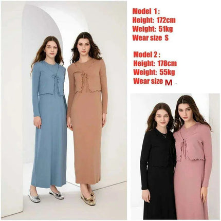 Elegant Ruffle Maxi Dress & Lettuce Edge Cardigan Set for Women - Très Elite