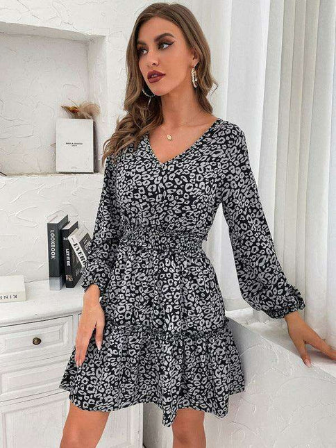 Elegant Ruffle Sleeve Cake Dress - Versatile Autumn-Winter Fashion in Polyester