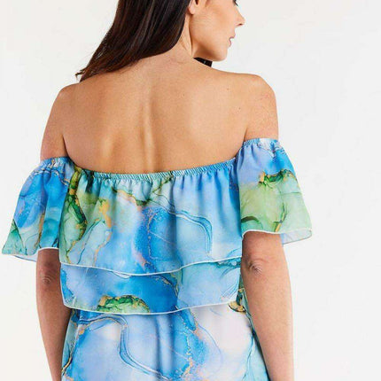 Elegant Ruffled Chiffon Top with Comfortable Elastic Neckline - Très Elite