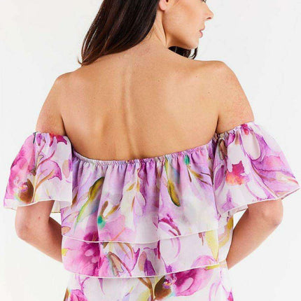 Elegant Ruffled Chiffon Top with Comfortable Elastic Neckline - Très Elite