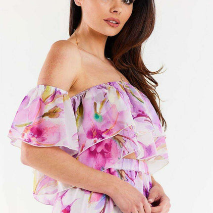 Elegant Ruffled Chiffon Top with Comfortable Elastic Neckline - Très Elite