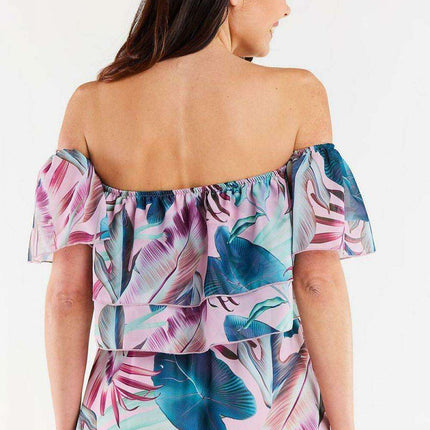 Elegant Ruffled Chiffon Top with Comfortable Elastic Neckline - Très Elite