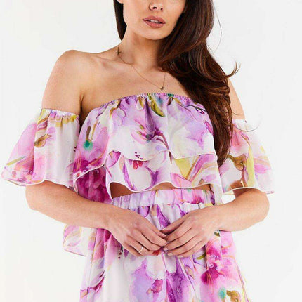 Elegant Ruffled Chiffon Top with Comfortable Elastic Neckline