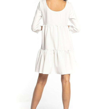 Elegant Ruffled Flare Mini Dress with Boat Neck and Three-Quarter Sleeves - Très Elite