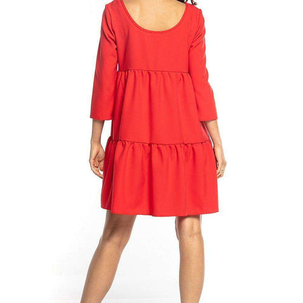 Elegant Ruffled Flare Mini Dress with Boat Neck and Three-Quarter Sleeves - Très Elite