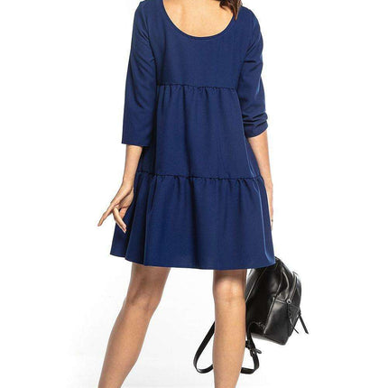 Elegant Ruffled Flare Mini Dress with Boat Neck and Three-Quarter Sleeves - Très Elite