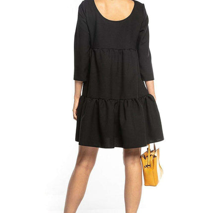 Elegant Ruffled Flare Mini Dress with Boat Neck and Three-Quarter Sleeves - Très Elite