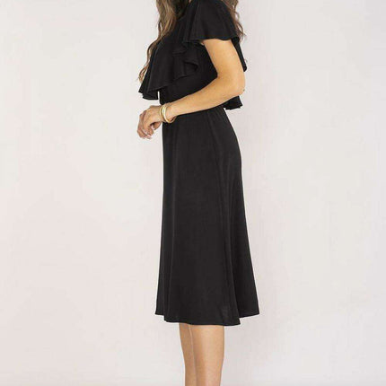 Elegant Ruffled Midi Dress with Adjustable Waistband - Très Elite