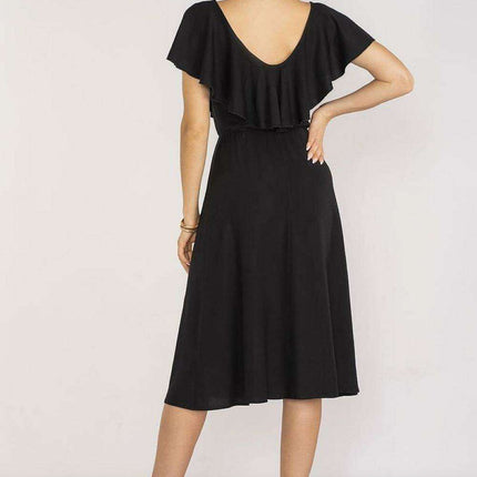 Elegant Ruffled Midi Dress with Adjustable Waistband - Très Elite