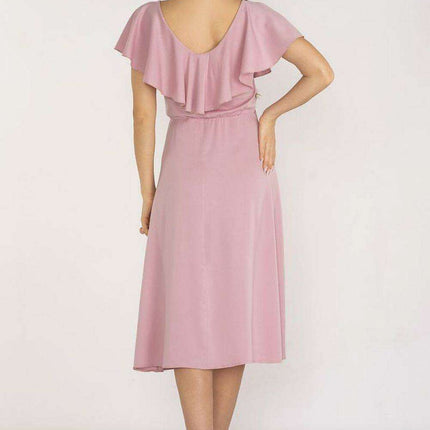 Elegant Ruffled Midi Dress with Adjustable Waistband - Très Elite